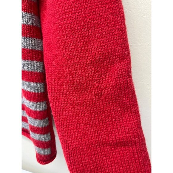 VTG Womens Large Petite 100% Lambs Wool Sweater Pullover Moose Elk Red Striped - Picture 4 of 8